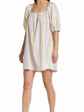 Ganni Striped Puff-Sleeve Minidress - 100% Organic Cotton